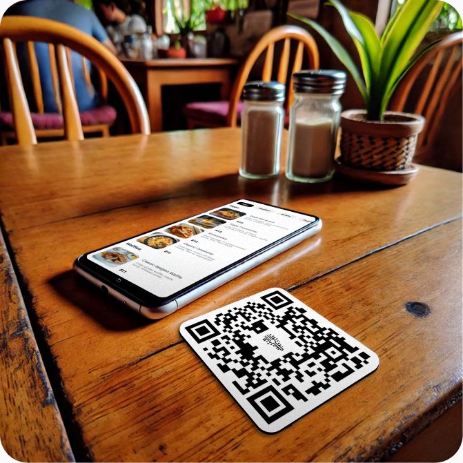 Restaurant table with QR code menu